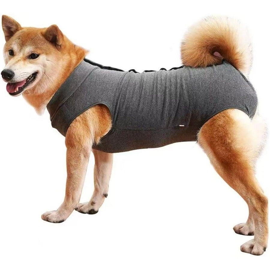 Dog Recovery Suit Abdominal Wound Puppy Surgical Clothes Post-Operative Vest Pet After Surgery Wear Substitute E-Collar & Cone (L, Grey)