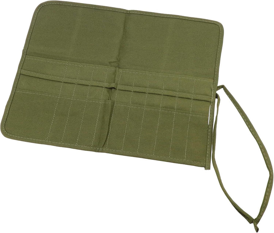 Green Canvas Paint Brush Holder Roll-up Case Bag, 22 Slots Pockets Carry Pouch Artist Brush Storage Organizer,