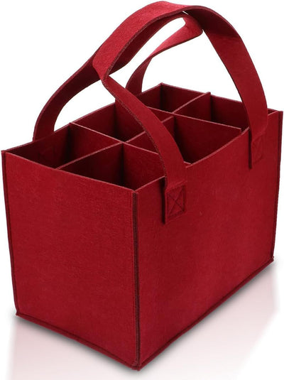 6 Bottle Wine Carrier with Divider Felt Wine Storage Tote Bag, Portable Reusable Wine Travel Bag with Handle for Travel Camping Picnic Party (Red)