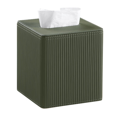 Tissue Box Cover Square with Magnetic Closure, PU Leather Tissue Box Holder for Bathroom NightStands Livingroom, Decorative Modern Square Tissue Holder (Green)