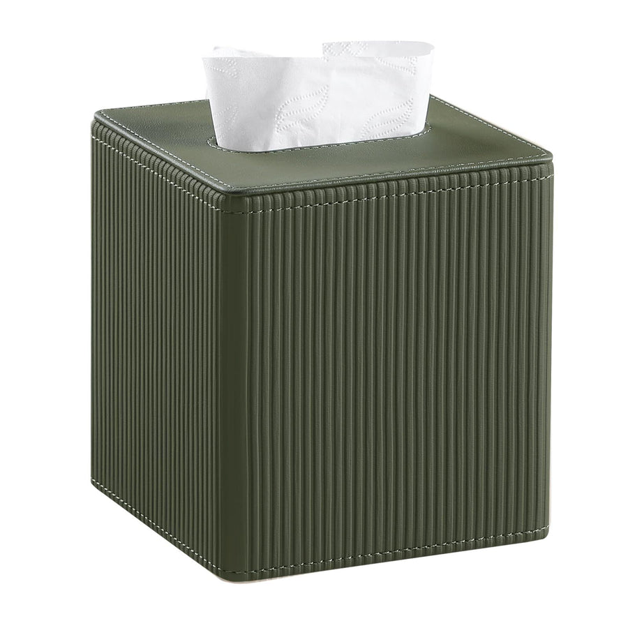 Tissue Box Cover Square with Magnetic Closure, PU Leather Tissue Box Holder for Bathroom NightStands Livingroom, Decorative Modern Square Tissue Holder (Green)