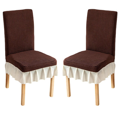 2-pcs restaurant elastic chair cover universal detachable washable chair cover with pleated skirt kitchen banquet hotel wedding dark （brown and white）