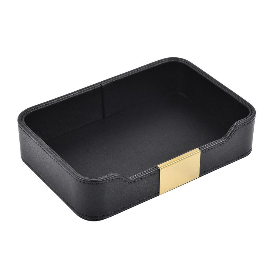 Leather tray desktop storage rack, bedside dressing table tray bedside table stand, used for cosmetics, jewelry, watches, keys, mobile phones, wallets, remote controls, pens, black