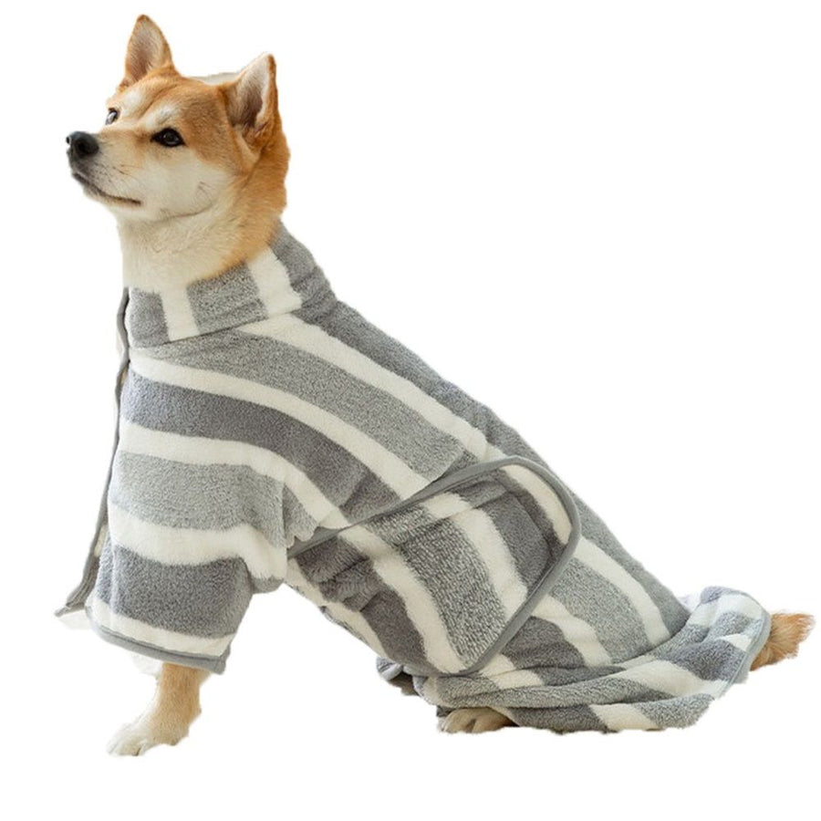 Coral fleece dog bathrobe towel, super absorbent dog towel, adjustable, suitable for smallto large dogs (XS gray stripes)