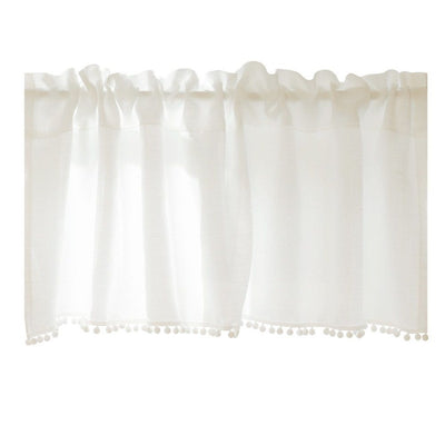 White Boho Tassel Valance for Cafe Kitchen Decor, Bohemian Farmhouse polyester Linen Short Curtains Country Window Treatments Tier Panel, 150*40cm