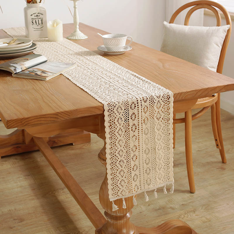 Wide Lace Trim for Fabric Crochet Trim Lace Ribbon for Sewing Table Runner DIY Craft Supply 24x180cm（beige,Only table flag）