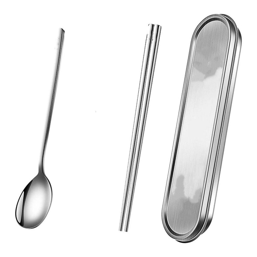 Travel cutlery set, stainless steel cutlery, Reusable utensils set with case, Portable Silverware Lunch Box for Camping and Office-Stainless steel