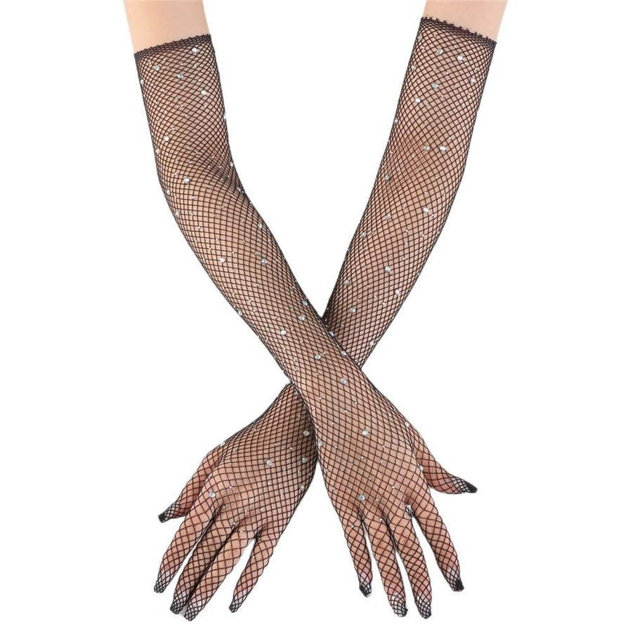 2 pairs Fishnet Long Gloves for Women - Sparkly Mesh Elbow Length Gloves Party, Halloween, Wedding Glitter Glove