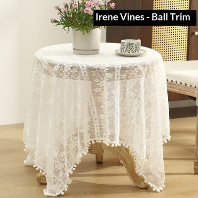 White Lace Square Tablecloth for Square/Round Tables 59 x 59 Inch Vintage Embroidered Table Cloth Shabby Chic Wedding Baby Shower Table Cover (White, 59"x59")