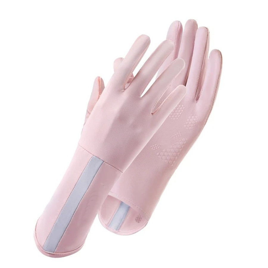 Men Women Cycling Gloves Touchscreen Full Finger Sun UV Protection Summer Gloves for Driving Fishing（pink）