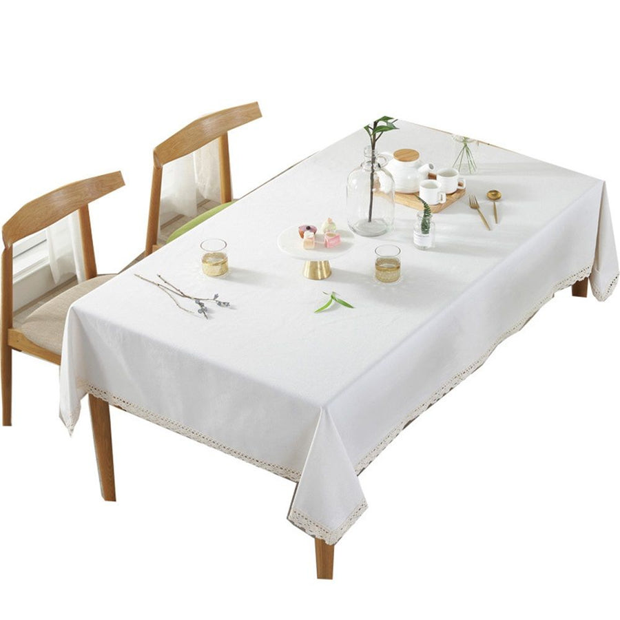 Heavy Tablecloth Soft Wrinkle Resistant Fabric with Decorative Fringe for Kitchen Dining Table, Natural White, 140*180cm（Only tablecloth）