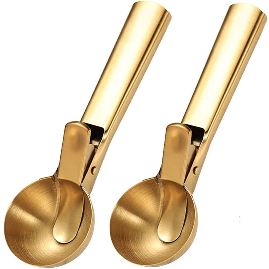 2 pack Ice Cream Scooper Stainless Steel, Cookie Scoop Icecream Scoop,Cookie Scoop Large Size Perfect For Frozen Yogurt, Gelatos (Gold)
