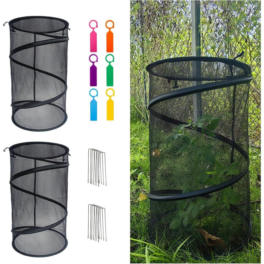 2 Pcs Pop Up Insect Barrier Plant Cover Net, 22.8" x 14" Round Foldable Plant Protectors Mesh Plant Enclosure, Garden Net Cage Guard Cover for Protect Plants from Bird Insect (black)