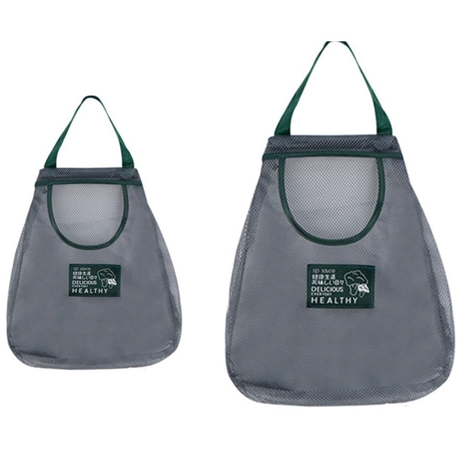 4 Pack Hanging Mesh Storage Bags (2*Single + 2*big Single) Reusable Produce Bags for Kitchen Storage Fruits, Onions, Garlic & Vegetables, Breathable Shopping Storage Handbag