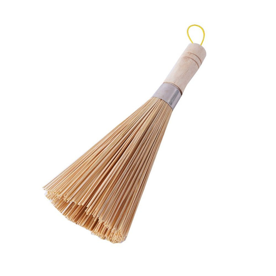 2 pack Bamboo Brush for Frying Pans and Woks (9.84inch / with Strings) Scrub Brush, Bamboo Pot Brush Bamboo Pot Brush Cleaning