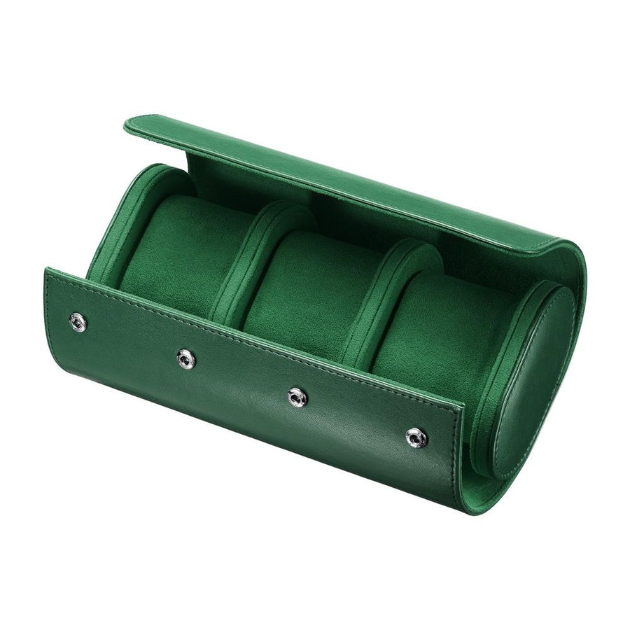 Watch Roll Travel Case 3 slot, PU Leather Watch Rolls Box For Men, Watch Organizer Case with Removable Pillows for Storage/Travel-Green