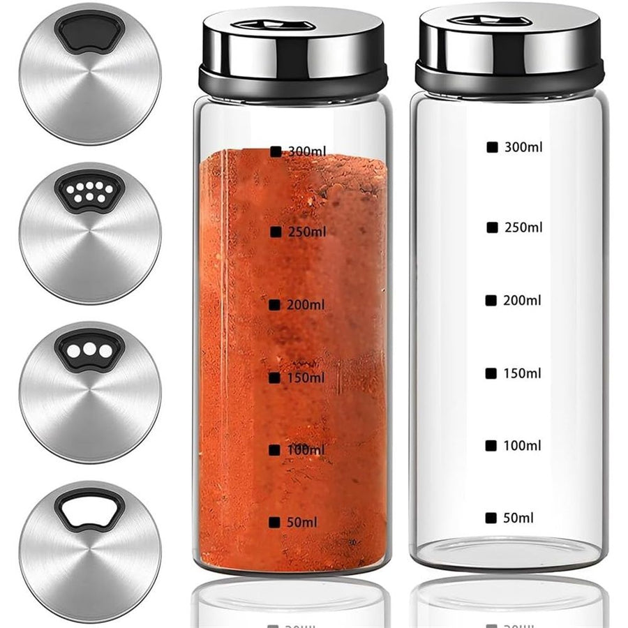 2 Pack 300ml Salt and Pepper Shakers, Salt Shaker with Adjustable Pour Holes, Spice Shaker, Glass Seasoning Shaker with Stainless Steel Lid, Spice Container for Kitchen(300 ml,only boxs)
