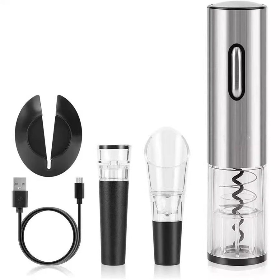 Electric Wine Opener Rechargeable Stainless Steel Automatic Corkscrew Wine Bottle Opener for Wine Lovers, Silver
