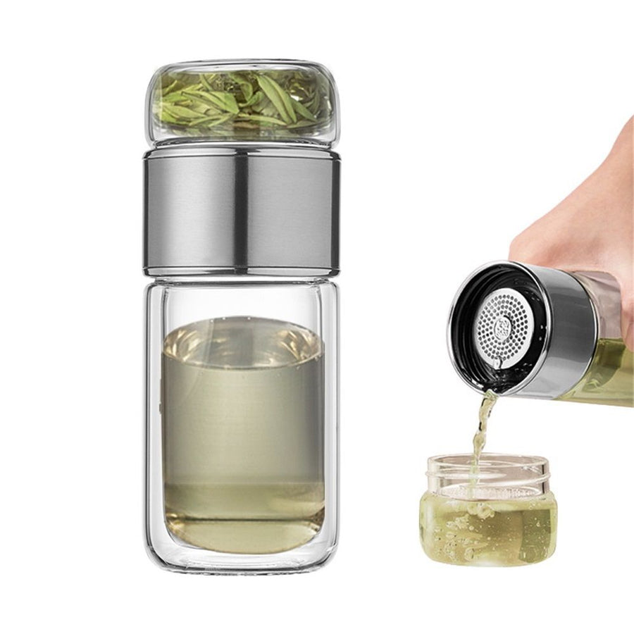 300ml Tea Tumbler Tea Infuser Bottle Layer Glass Travel Tea Mug Loose Leaf Tea Strainer Tea Cup Glass Tumbler Office Travel Home Tea Mug Fruit Water Tea Gift（Only water cup）