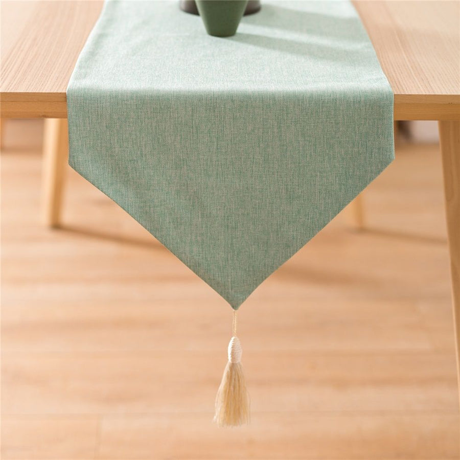 Spring  with Tassels 12.5x86.6 Inch Dresser Scarf Rustic Farmhouse Dark Green Table Runners for Dining Party Table Bedroom Decoration（Only tablecloth）