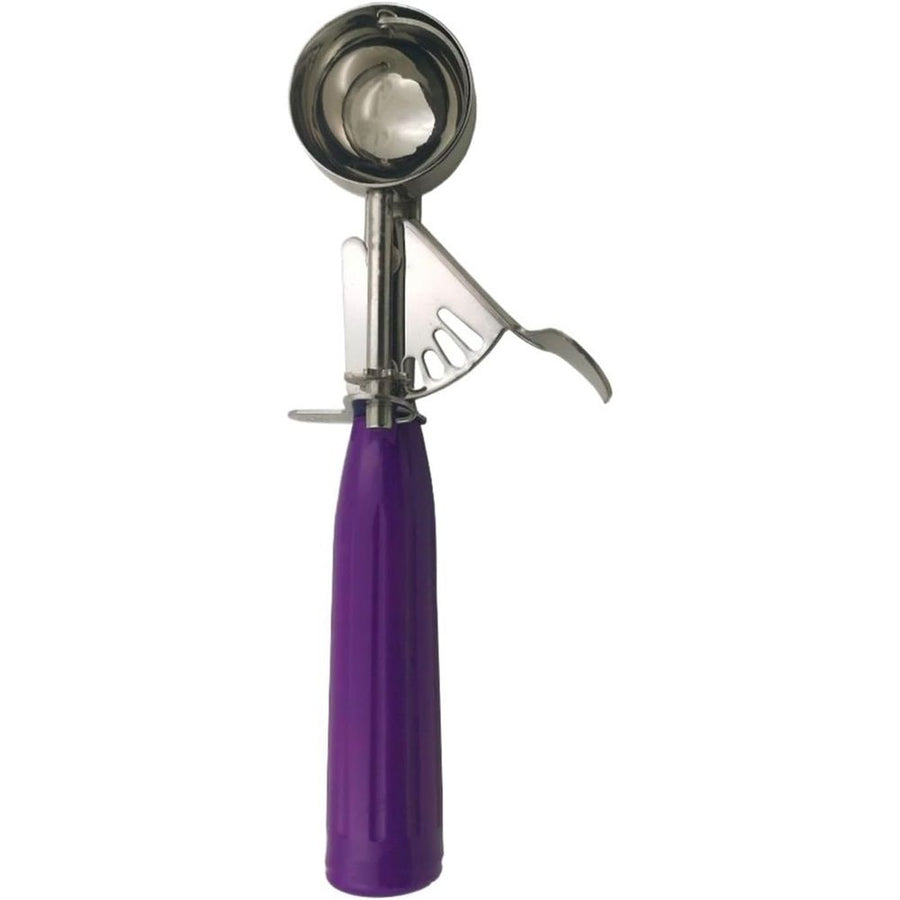 Commercial-Grade Thumb Press Food Disher/Ice Cream Scoop, Stainless Steel, Design Digger Handle Fruit(Purple-40mm)