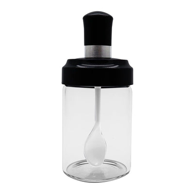 2 pack Condiment Pots with Spoon and Lid Clear Glass Containers Jars for Storing and Dispensing Spice Salt Sugar Pepper（250ml）