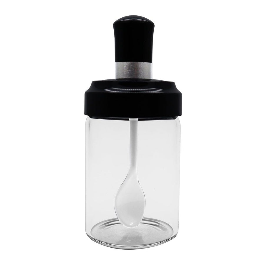 2 pack Condiment Pots with Spoon and Lid Clear Glass Containers Jars for Storing and Dispensing Spice Salt Sugar Pepper（250ml）