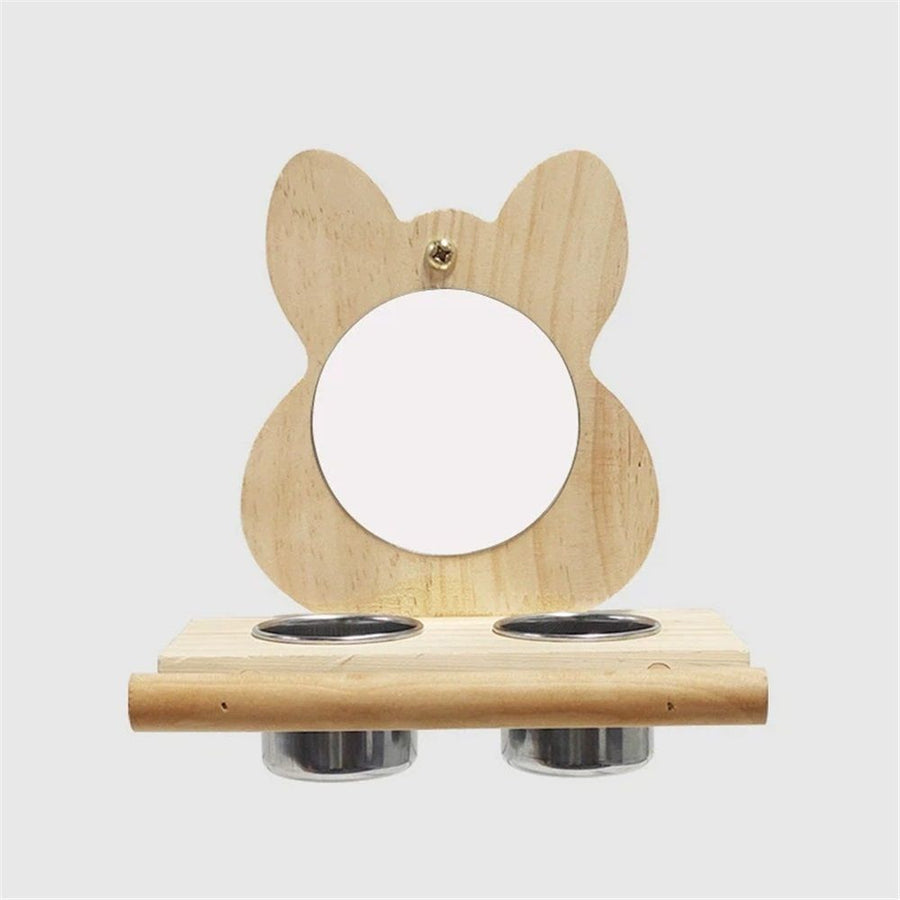 Bird Perch Platform Toy with Mirror, Standing Rack & Bowl - Wooden Play & Exercise Gym Stand, Cage Accessory for Cockatoos, Lovebirds, Budgies, Parrotlets & Canaries
