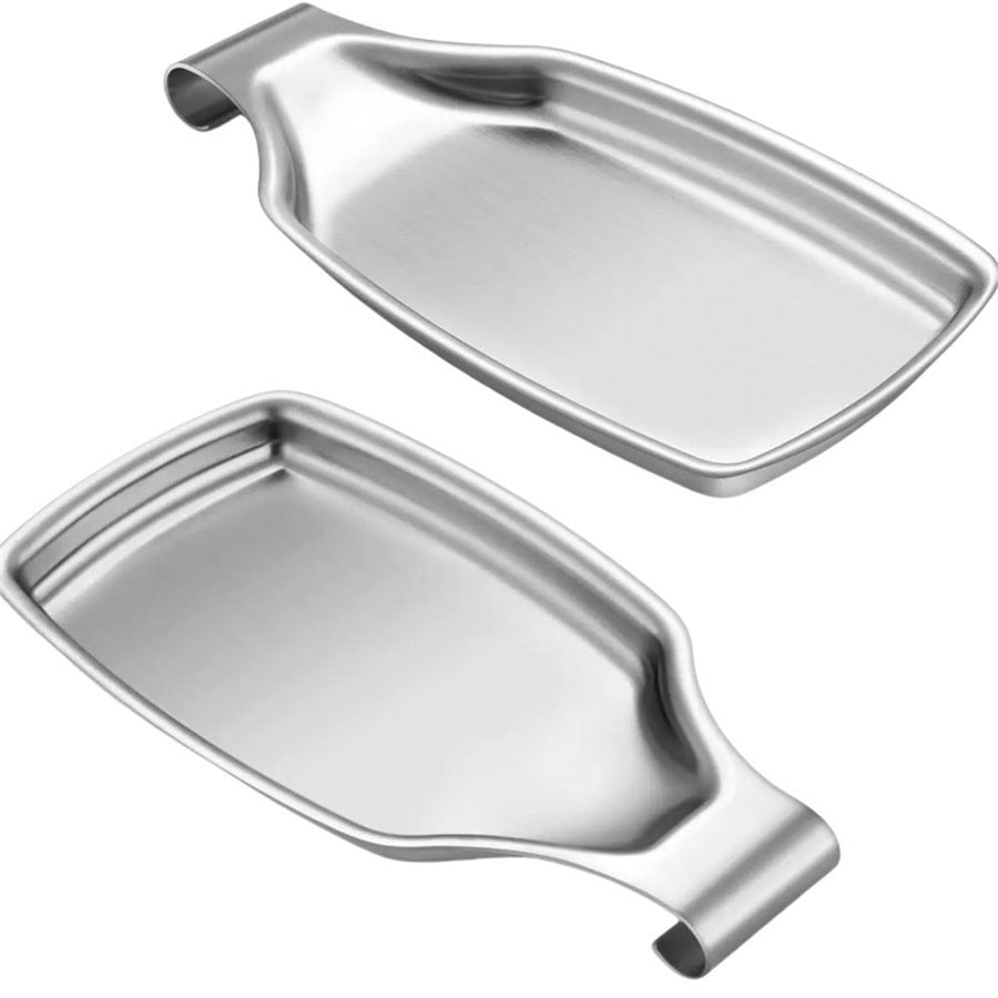Stainless Steel Spoon Rest Set of 2 for Kitchen Stove Top, Large Cooking Utensil Spatula Ladle Holder with Square Bottom, Accessories for Kitchen Countertop, Heavy Duty, Dishwasher Safe