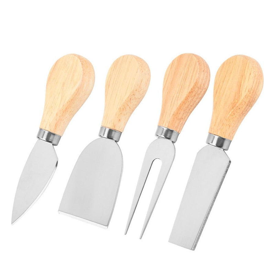 4-Piece Stainless Steel Cheese Knife Set with Wood Handles for Charcuterie Board, Includes 3 Knives & 1 Fork, Hosting Essentials
