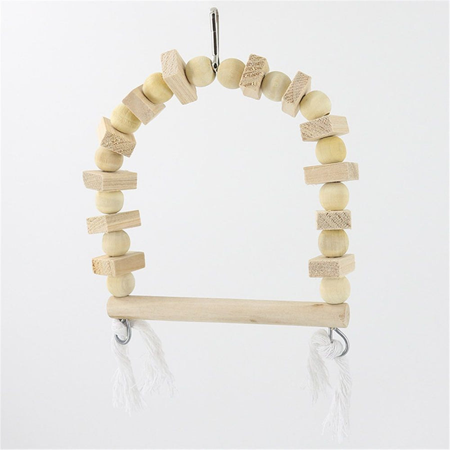 2 pack Wooden Bird Swing for Cockatiels Parrot Perch Hanging Toys Parakeets Birdcage Stands Cage Playground Play Gyms Accessories Bead Bell Climbing Toy for Lovebirds