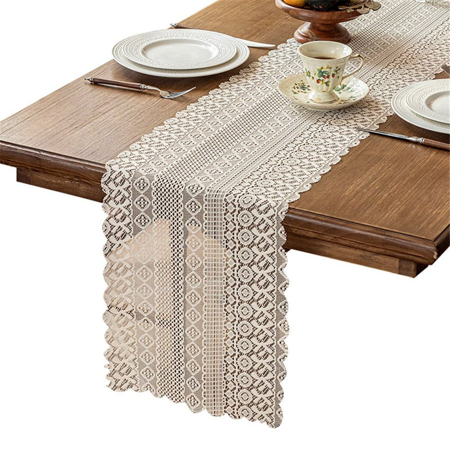 13x 70inch Beige polyester Crochet Rectangular Table Runner Handmade Table Decoration, Coffee Table Dresser Decor（Only tablecloth）