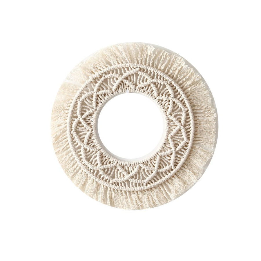 Woven Tapestry,13.3" Wall Hanging Tassel Fringe Round Boho Wall Art Decor, Nordic Style Home Christmas Decor for Bedroom Baby Nursery
