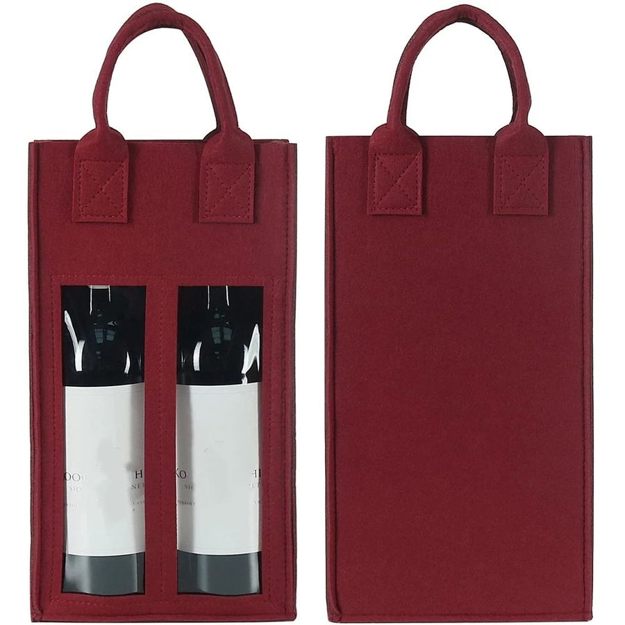 (2-Pack) Reusable 2-Bottle Wine & Champagne Gift Bag Set - Burlap with Window & Handle, 2-Compartment Design for Travel, Weddings, Parties（only bags）