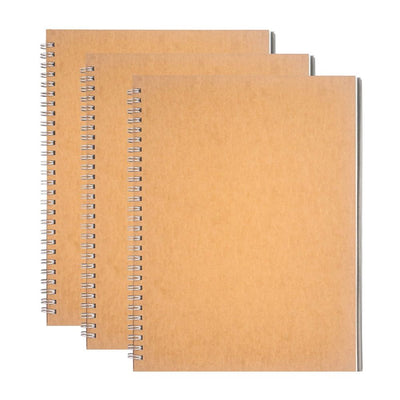 B5 Spiral Notebook/Spiral Journal Unruled, Thick Blank Paper & Hard Kraft Cover, 60 Sheets (120 Pages), 3-Pack, 9.8" x 6.65"