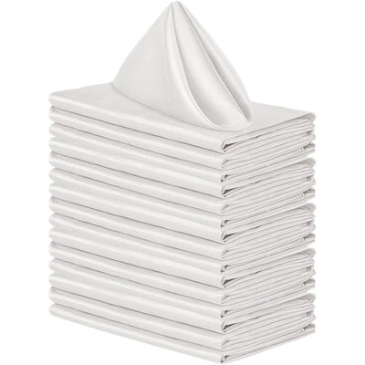 24 Pack, White Cloth Napkins 17x17 Inches, Polyester Hemmed Edges, Washable and Reusable Ideal for Parties, Weddings and Dinners