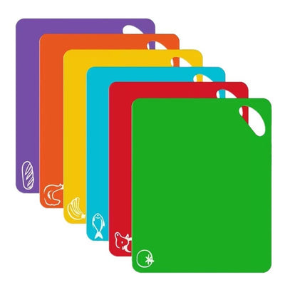 Cutting Board Mats Flexible Plastic Colored Mats with Food Icons,Non-Porous, Anti-skid back and Dishwasher Safe, Set of 6 Rainbow - 6 Pieces