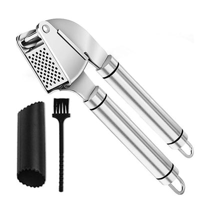 Garlic Press Stainless Steel - Premium Professional Grade Garlic Mincer, Crusher & Peeler Set - Easy Clean, Dishwasher Safe & Rust-proof