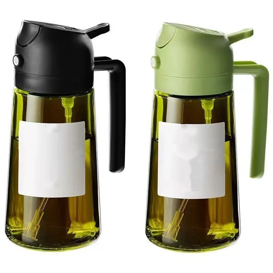 16oz/470ml Glass Olive Oil Sprayer for Cooking – 2 in 1 Olive Oil Dispenser Bottle for Kitchen Gadgets and Air Fryer Accessories, Salad, BBQ - Black & Green, Only Olive Oil Sprayer
