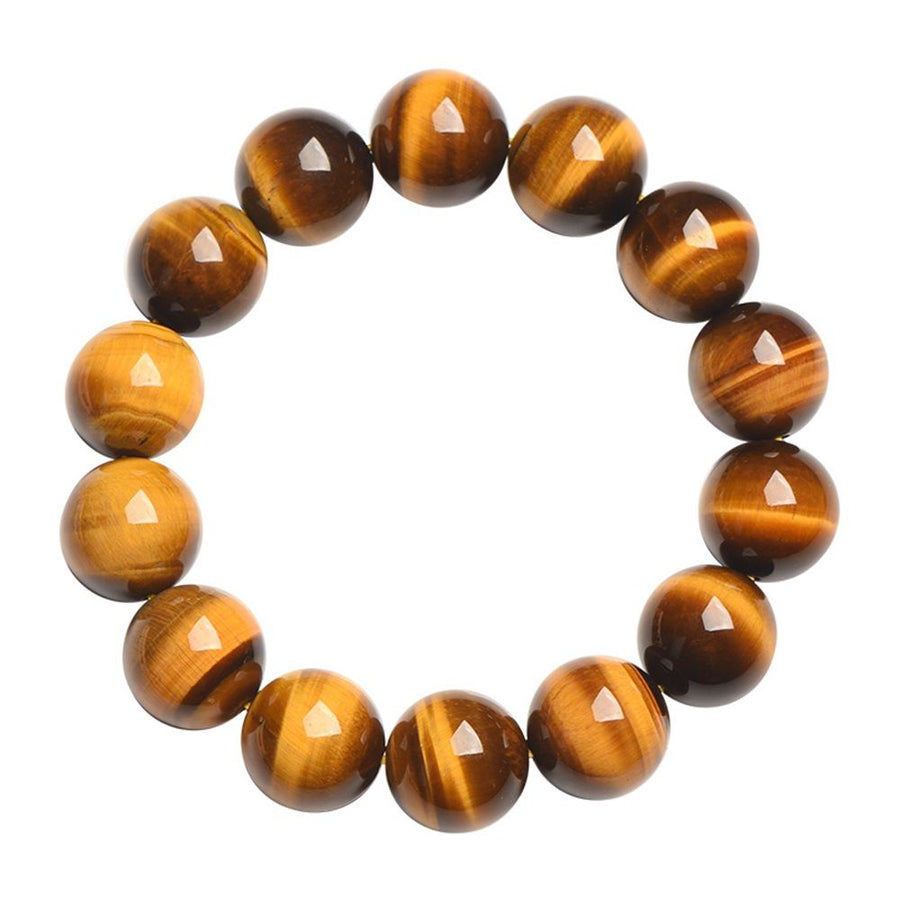 Mens Tiger Eye Stone Beaded Bracelet, Large 14mm Natural Gemstone Beads Bracelet,Stretchable Chunky and Manly looking