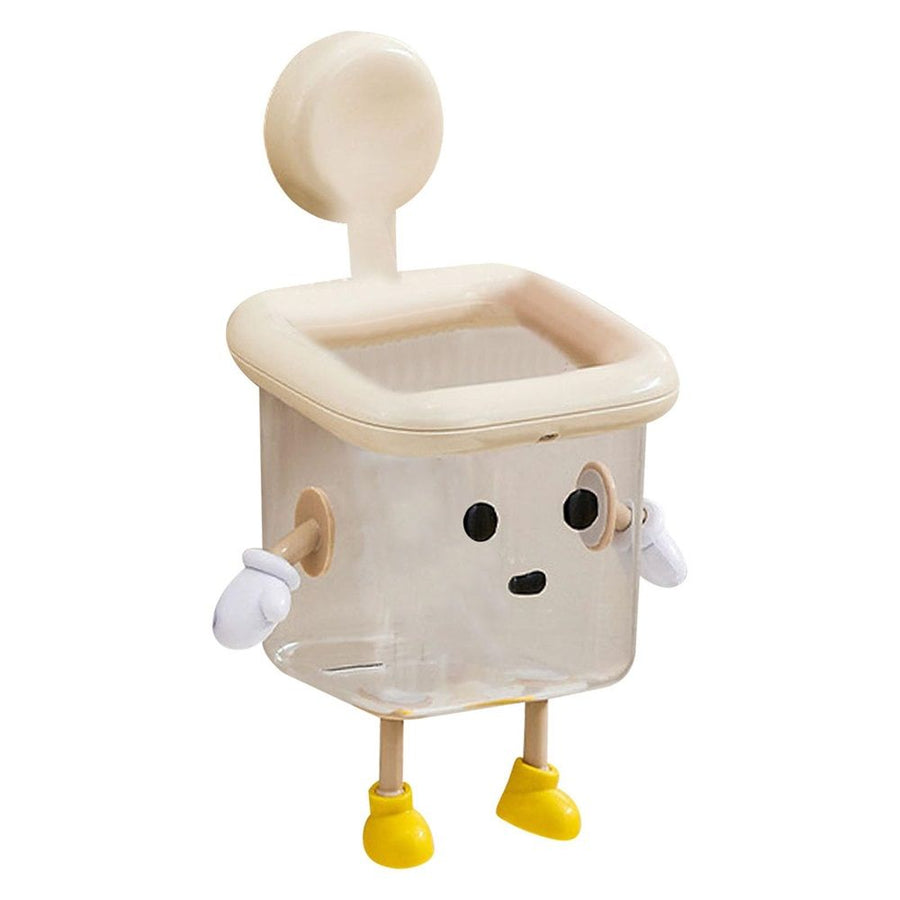 Cute Kids Trash Can - Durable Waste Basket Perfect, Classrooms, Pediatric Clinics - Beige Square-Shaped Trash Bin w/Arms & Legs - Comes with Removable Trash Bag Holder (White)