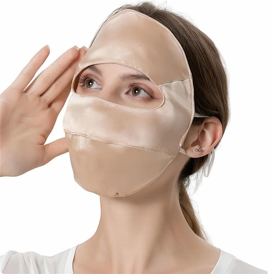 Mulberry Silk Sun Protection Face Mask with Forehead Coverage - UPF 50+ Lightweight Facial Shield for Outdoor Protection