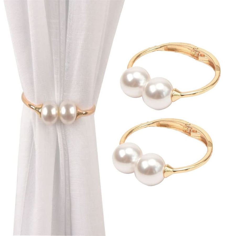 Curtain Tiebacks, Pearl Bracelet Decorative Curtain Tie Backs Wrist can be Worn 2Pcs Window Curtain Tieback for Home Office Decor Drapery Curtain holdbacks with Ties (Gold)