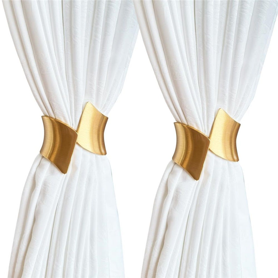 2 Pack Decorative Gold Metal Curtain Tie Backs Window Drapery Wire Drawing Spring Clip Holdbacks for Home Office