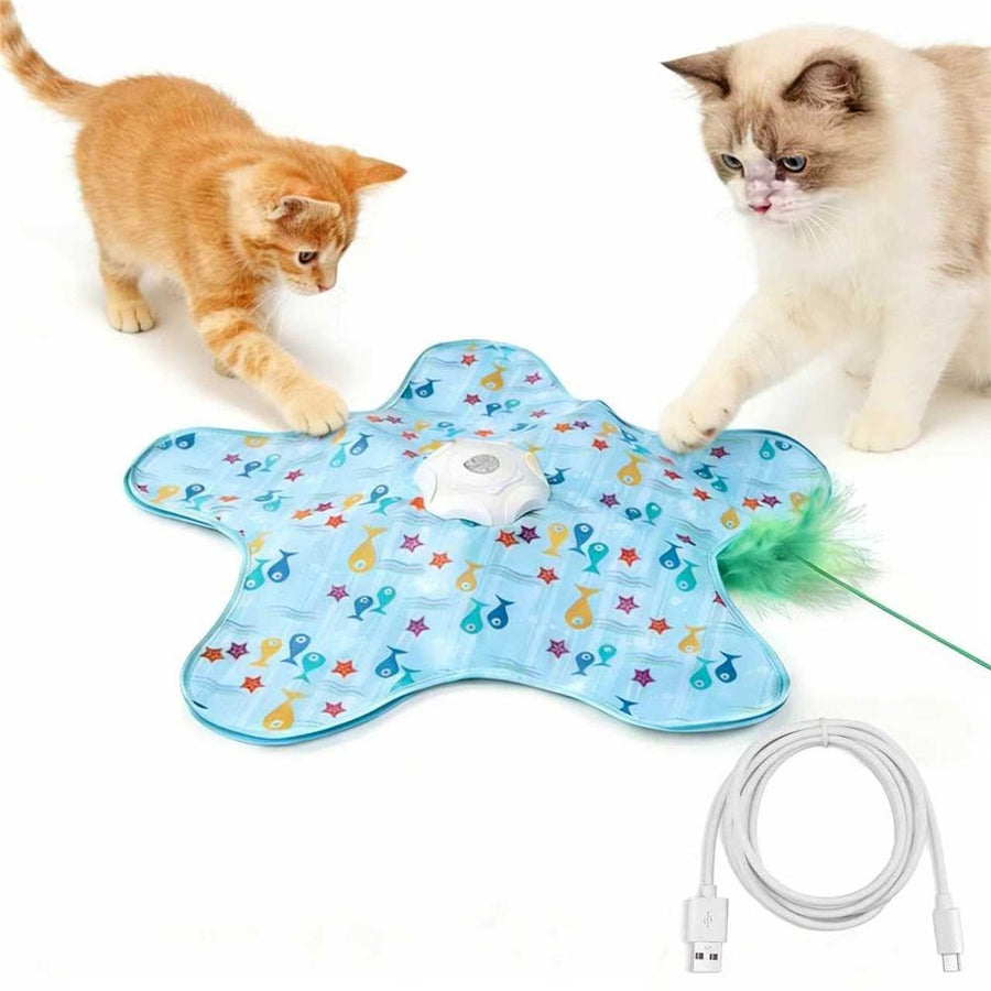 Rechargeable Automatic Cat Toy, 3-Mode Touch-Activated Interactive Toy with Random Motion, Concealed Feather & Squeaky Sound for Indoor Cats & Kittens (Blue)