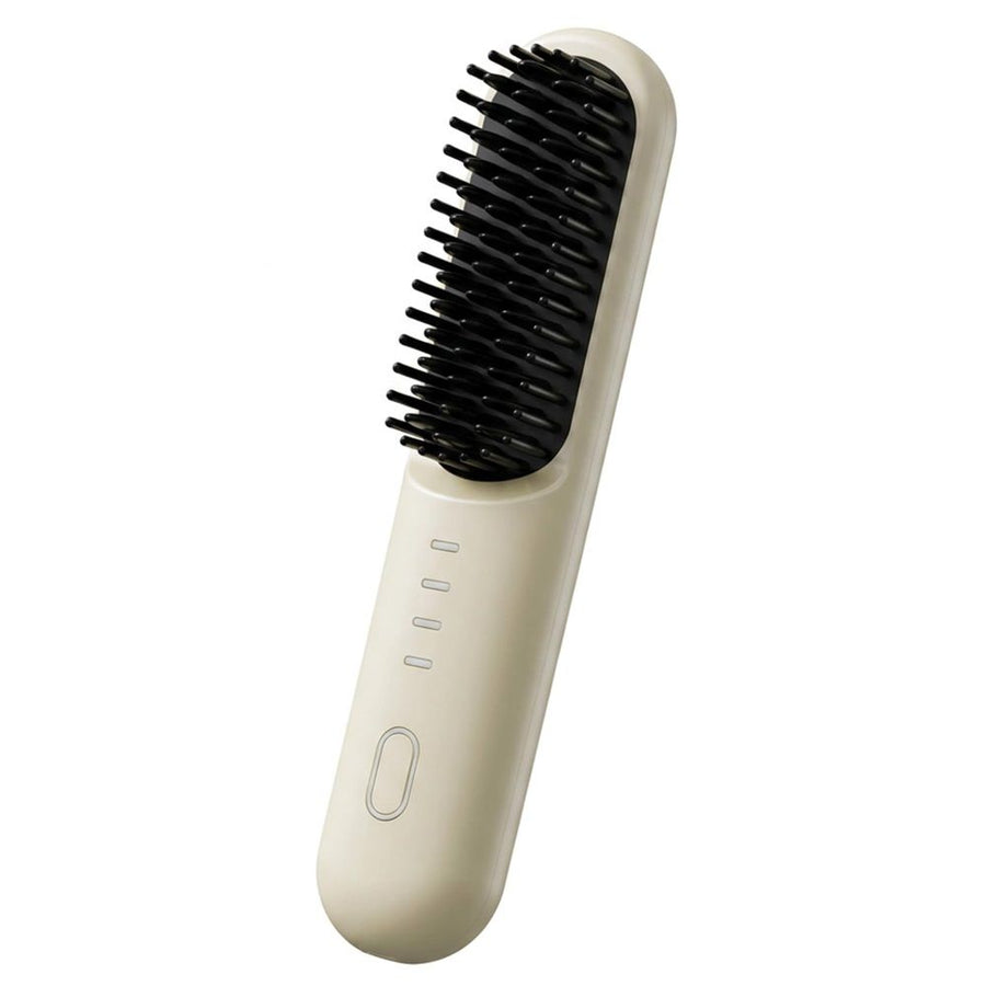 Cordless Hair Straightener Brush Portable 2 in 1 Hair Straightening and Styling Brush with Protein Care and 4 Heat Settings Travel Styling Tool Beige