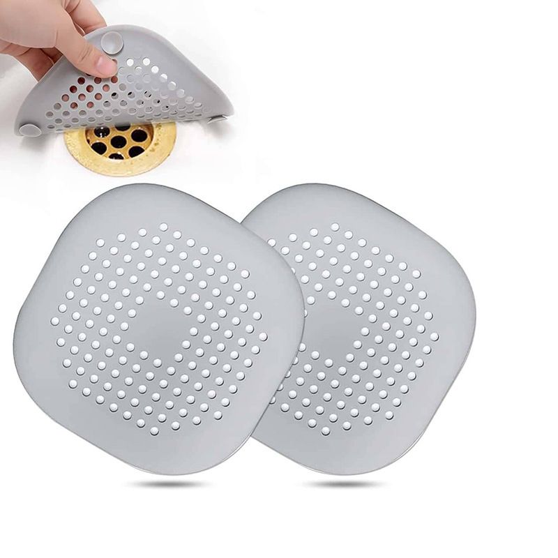 Hair Drain Catcher,Square Drain Cover for Shower Silicone Hair Stopper with Suction Cup,Easy to Install Suit for Bathroom,Bathtub,Kitchen 4 Pack (Sliver Grey)