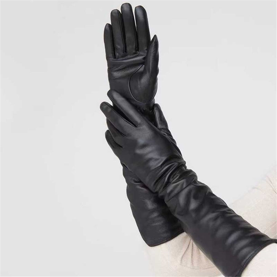 1 pair of LONG LEATHER GLOVES Women‘s Black Faux PU 38CM Over Elbow Winter Arm Warmer Full Finger for Halloween Costumes