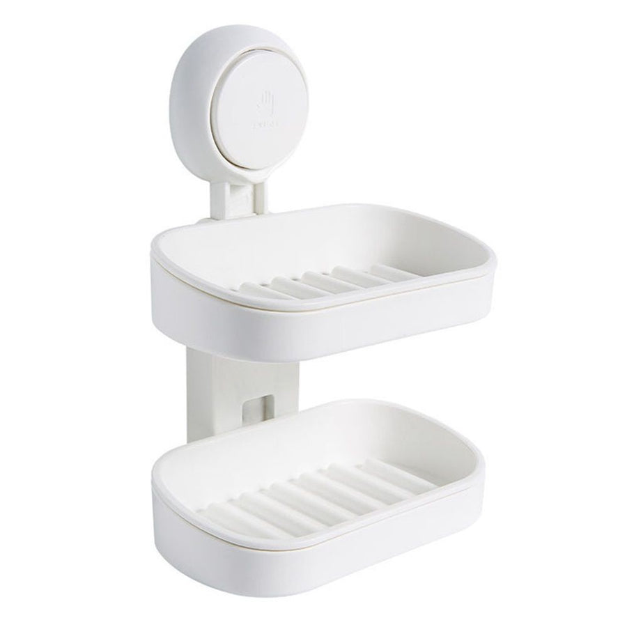 Soap Dish Holder for Shower, Double Layer Suction Cup Wall Mounte Self Draining Removable Waterproof Strong Suction Bar Soap Holder for Shower, White