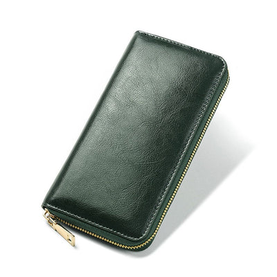 Women's Blocking Wallet - Large Capacity Zip Around Leather Clutch Purse with Card Slots ,for Women (dark green)